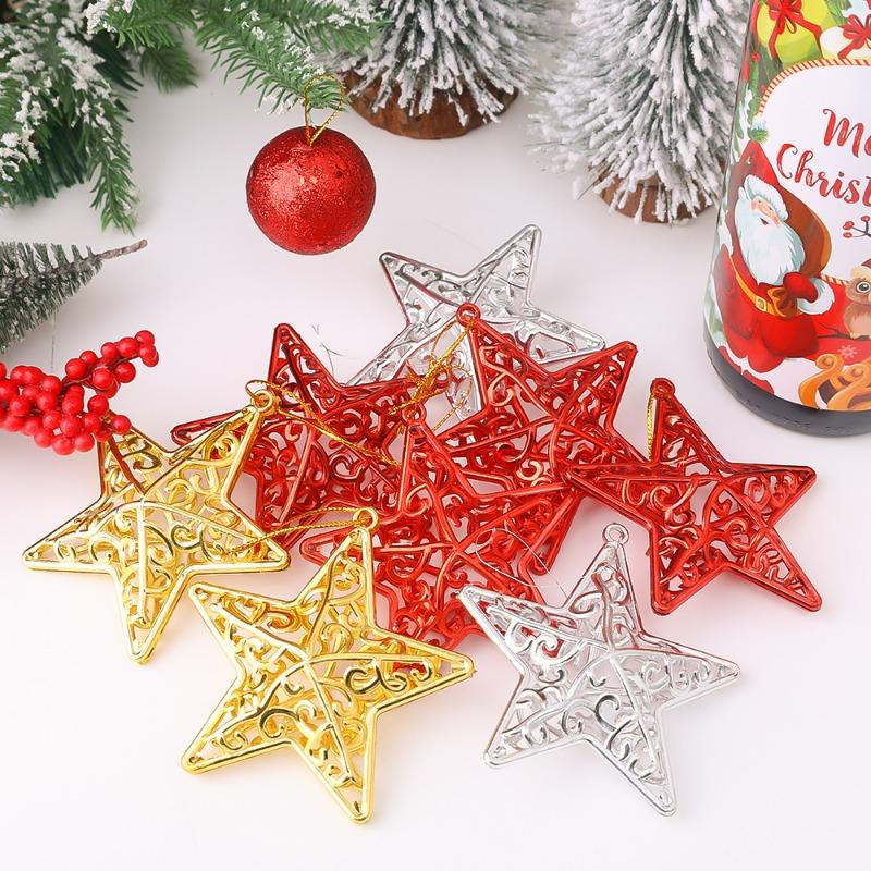 Weihnachtsstern Hängeornament Ausgehöhlt Gold Silber Rot Fünfzackiger Stern 3D Weihnachtsbaum Anhänger Neujahrsparty Dekoration Zubehör