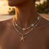 Dainty Shell Starfish Rice Beads Pendant Necklace for Women Boho Sea Star Layered Clavicle Chain Beach Party Jewelry Gift