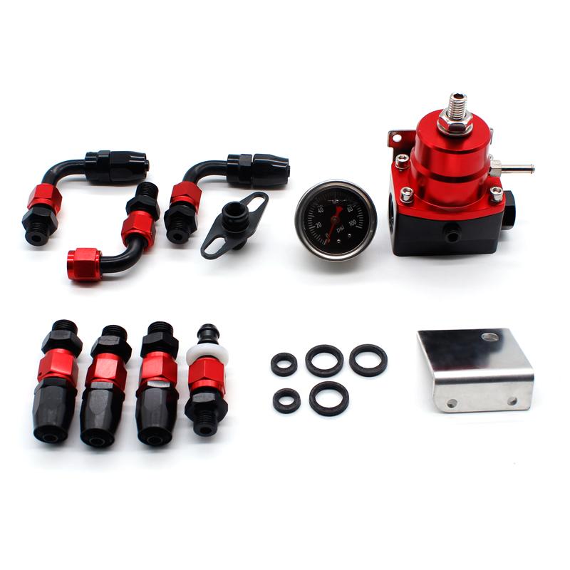 DEFT Regulador de Presión de Combustible Ajustable Universal Aceite Manómetro 100psi Conexión AN 6 Regulador de Presión de Combustible EFI Extremo-Negro Azul