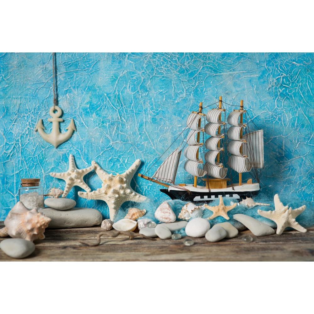 Timone Nautico Stella Marina Sfondo 1° Compleanno Tavola di Legno Barca Mare Spiaggia Tema Sfondo Fotografia Bambino Studio Fotografico