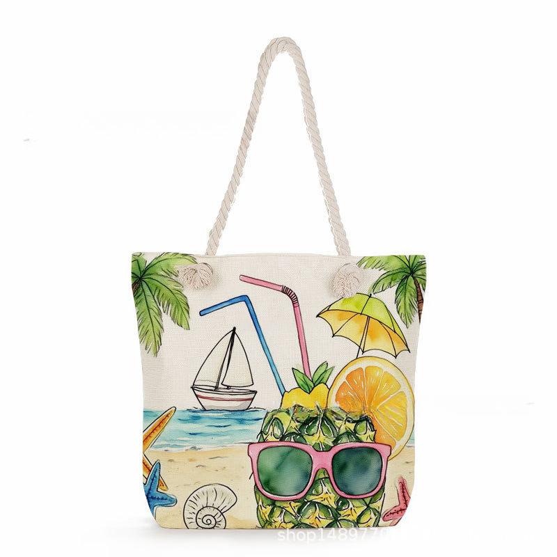 Multifunctional  Beach shells Printed Thick Rope Shoulder Beach Bag 7575