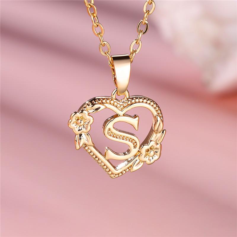 

Cute Female A-Z Letter Pendant Necklace Yellow Gold Color Wedding Jewelry Gift For Women