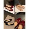 Sheepskin~ Inner Height Increase 4cm Noble Gold Buckle Bow Square Round Head Shallow Mouth Flat Shoes Women's Single Shoes