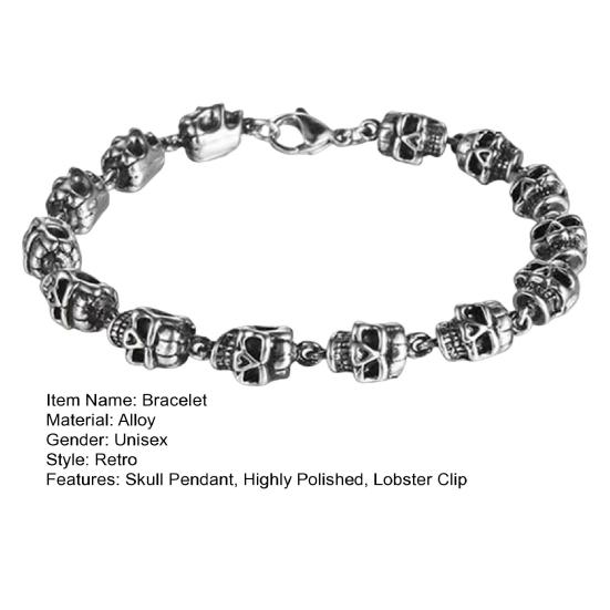 Bransoletka unisex czaszka wisiorek vintage punk styl klips homara stop wysoki połysk gotycka biżuteria na nadgarstek halloween cosplay imprezy bransoletka