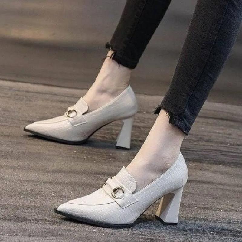 Dámské boty dámské klasické béžové kostkované jarní nazouvací čtvercový vysoký podpatek boty dámské cool černé lodičky ab598