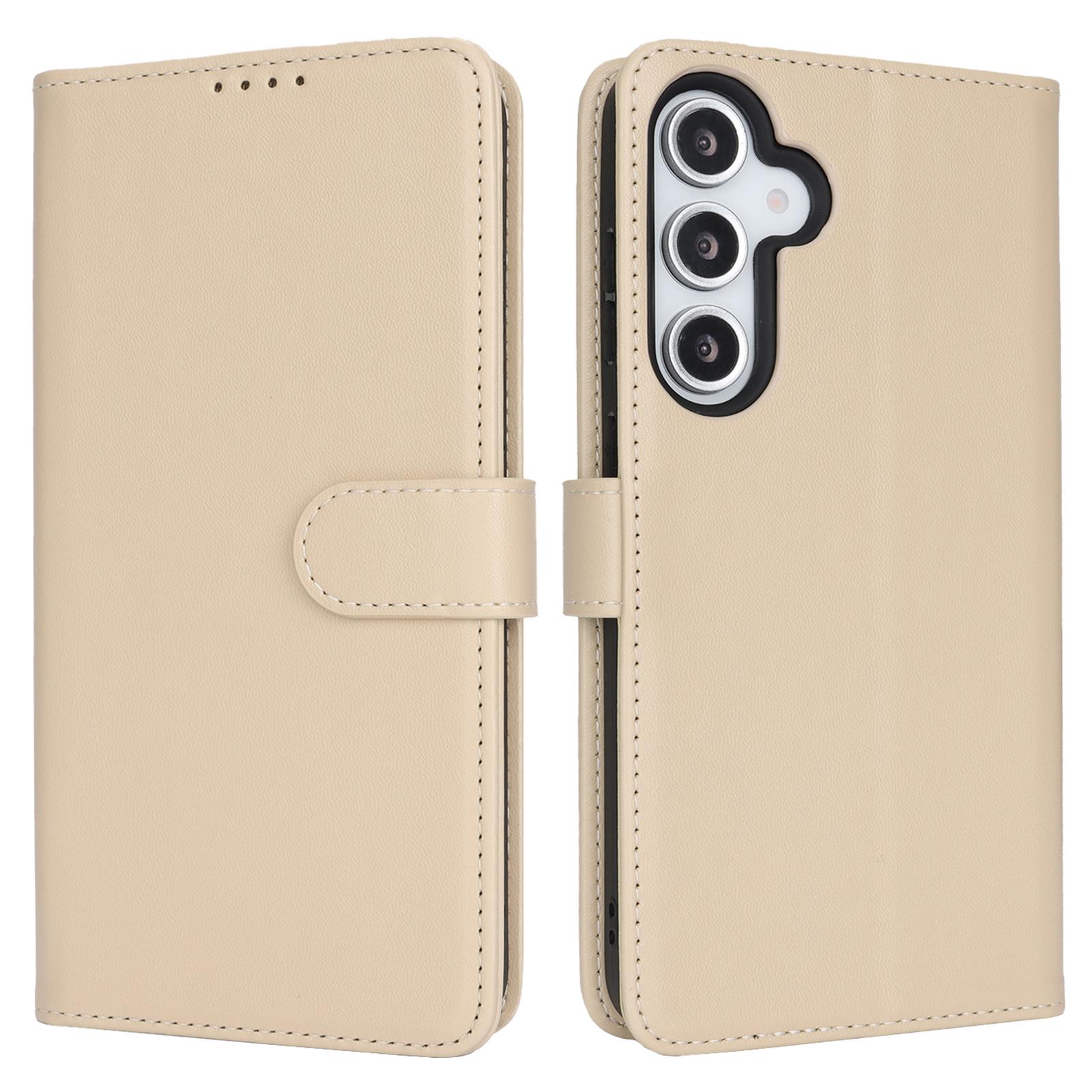 

Чехол-подставка для Samsung Galaxy S24 FE, противоударный кожаный чехол-кошелек для телефона Beige