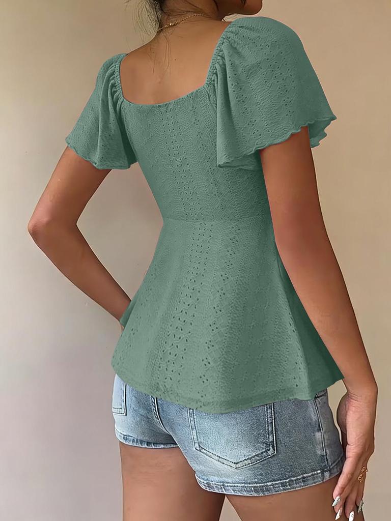 2026 Summer European & American V-Neck Drawstring Short-Sleeve Plain T-shirt for Women