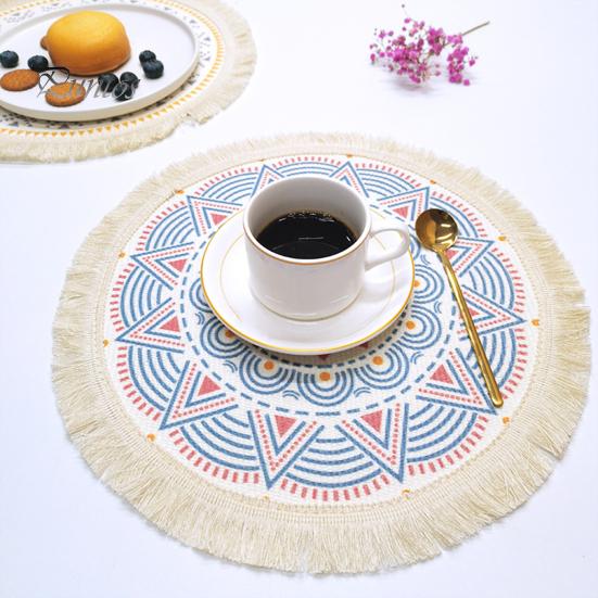Descanso de Panela Antiderrapante para Cozinha, Jogo Americano Tecido de Algodão Estilo Boho, Jogo Americano de Mesa com Franjas de Borla para Pratos de Jantar, Jogo Americano Lavável a Quente, Suporte de Panela Resistente para Pratos Quentes,