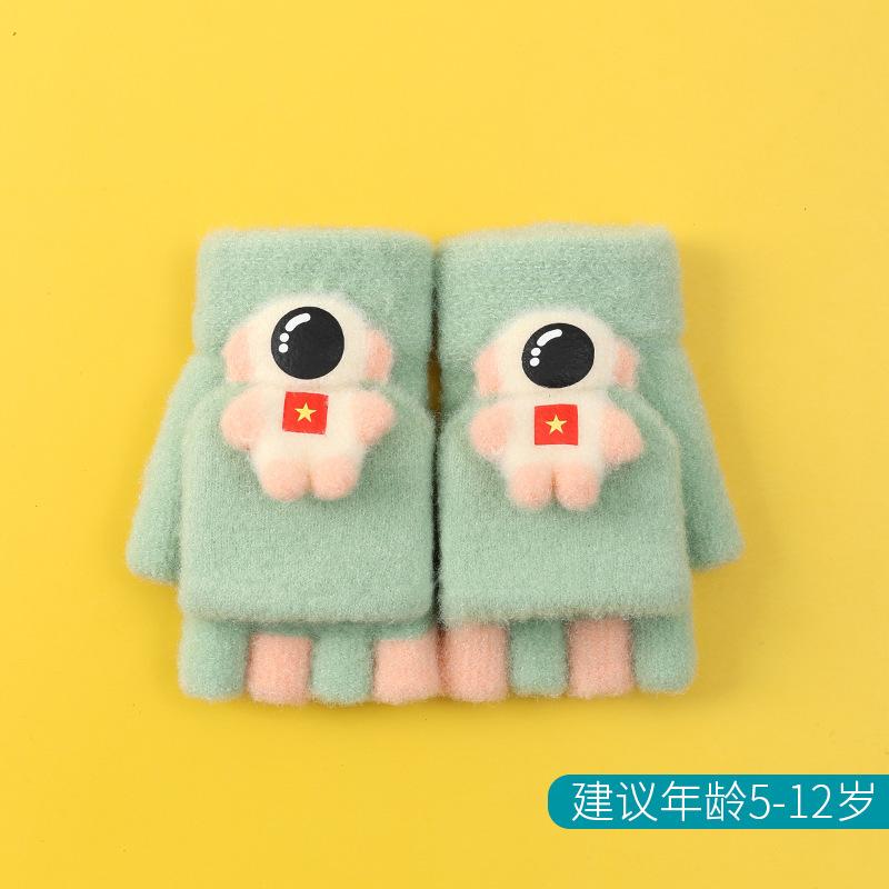 Xuehuaxiu Children's Gloves Cute Cartoon Astronaut Half Finger Flip Student Warm Knitted Gloves Wholesale