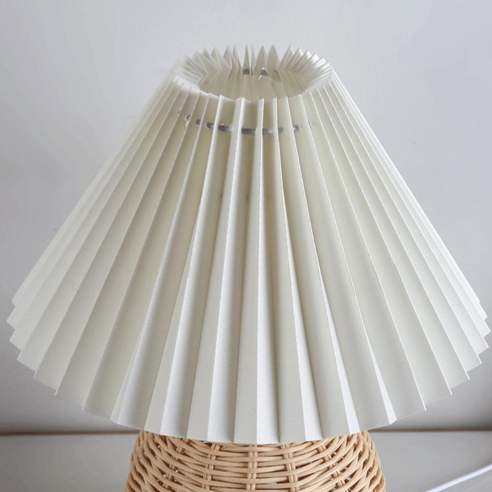 Soft Light Pleated Table Lamp Rattan Base Nightstand Lamp Modern Desk Accent Lamp Nightstand Decor