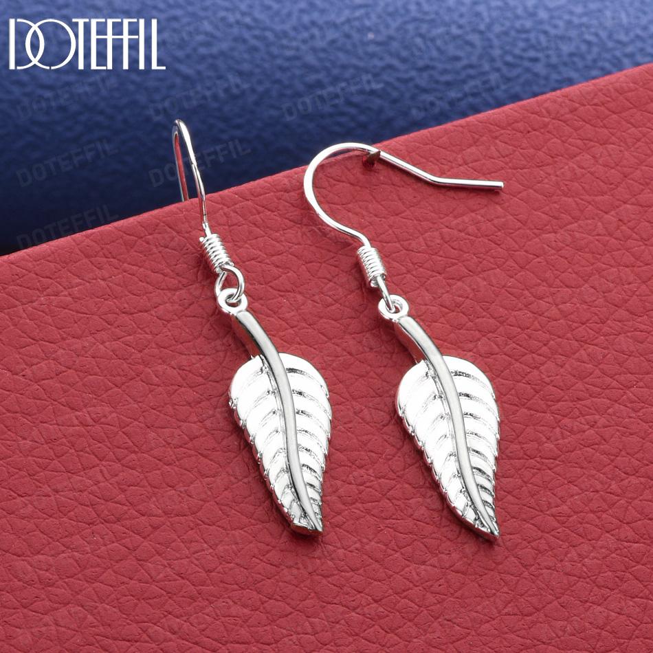 925 Sterling Silver Fashion Leaf Pierced Earrings Gift Jewelry 4.00*0.90cm