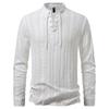 Men's Lace-Up Stand Collar Textured Shirt Long Sleeve Casual Retro Top for Men Spring Autumn Fashion Multi-Color Male Blouse