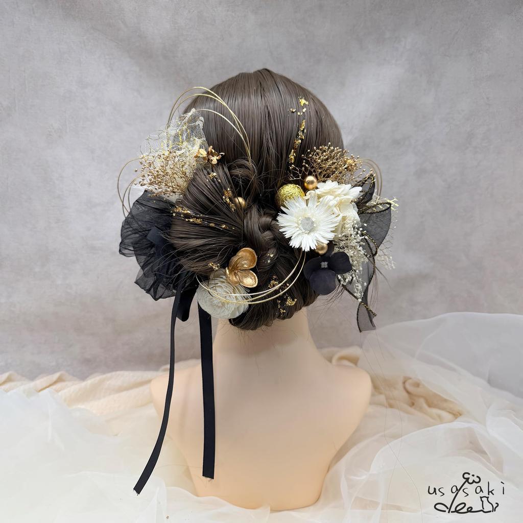 Hair Accessory for Coming-of-Age Ceremony, Pre-wedding Photoshoot, Silver Daisy, Sola Flower, Hydrangea, Ribbon, Mizuhiki (decorative Cord), Berries,