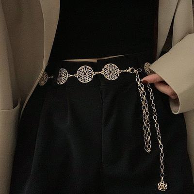Elegante Cintura Rotonda in Metallo per Donna Retro Oro Argento Intagliata Vuota Cinturino Moda Decorazione Vestito