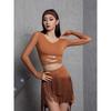 Womens Latin Dance Skirt With Fringe Hem Professional Practice Outfit Milk Silk Stretch