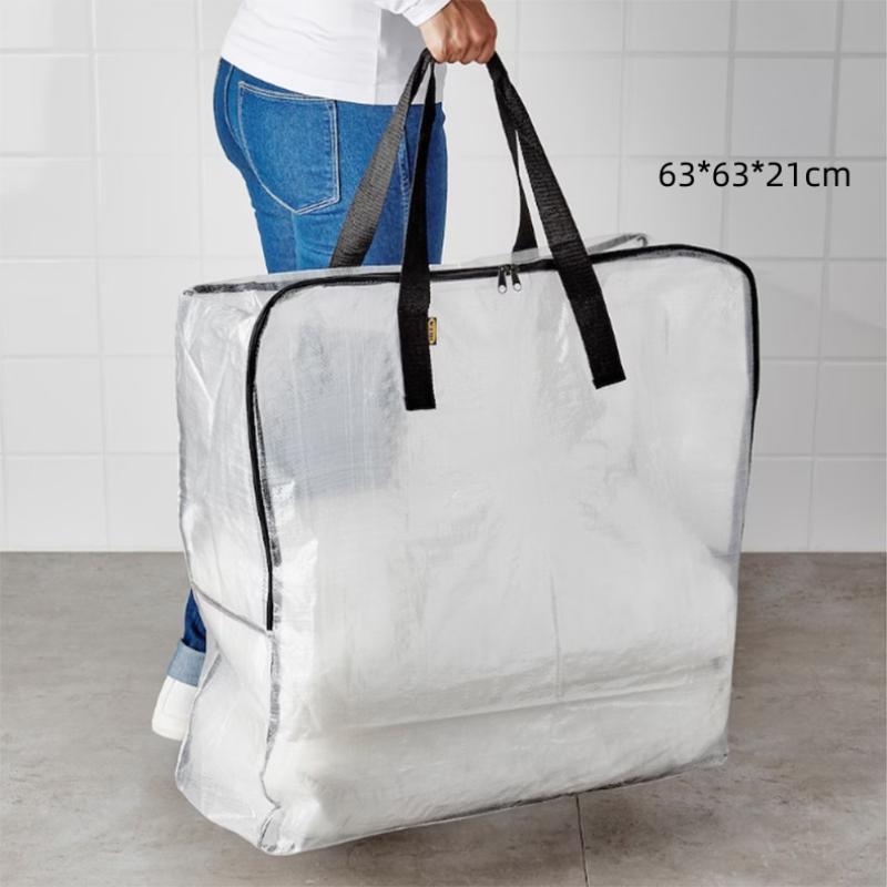 

Quilt Organizer Bag Foldable Transparent Large Capacity Woven Closet Sort Waterproof Double Zipper Portable Storage For Clothes A1