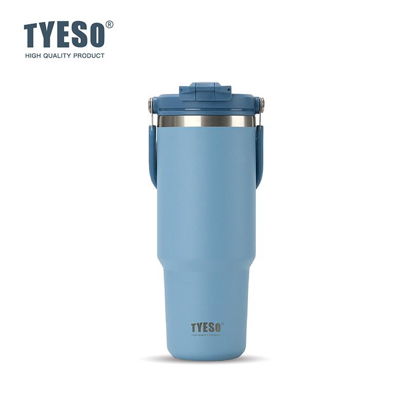 Tyeso 900ML Vacuum Flasks Handle Vacuum Cup Dual-Drink Coffee Mug Stainless Steel Ice Cup Car Bottle Hot Cold Retention