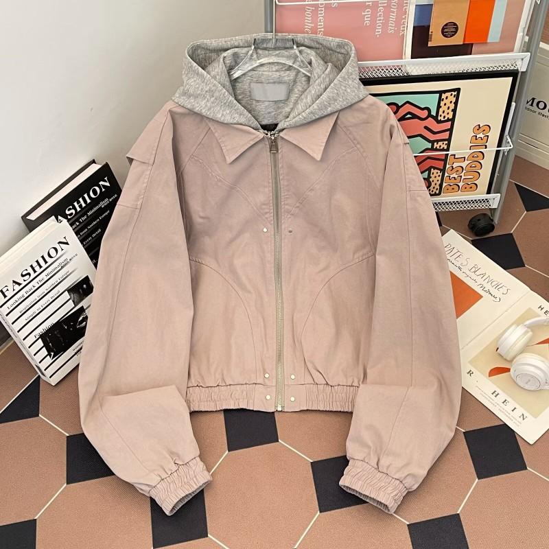 Vintage Faux Two-Piece Hooded Jacket Men Women Streetwear Style Casual Outerwear Fall