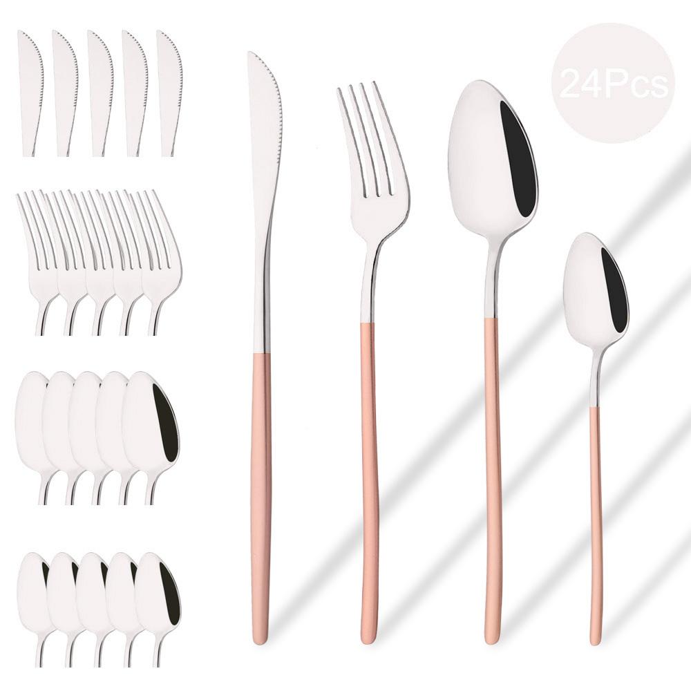 Zestaw sztućców Western 24-częściowy zestaw stołowy Naczynia ze stali nierdzewnej Czarny Srebrny Łyżka Widelec Nóż Zestaw obiadowy Sztućce domowe