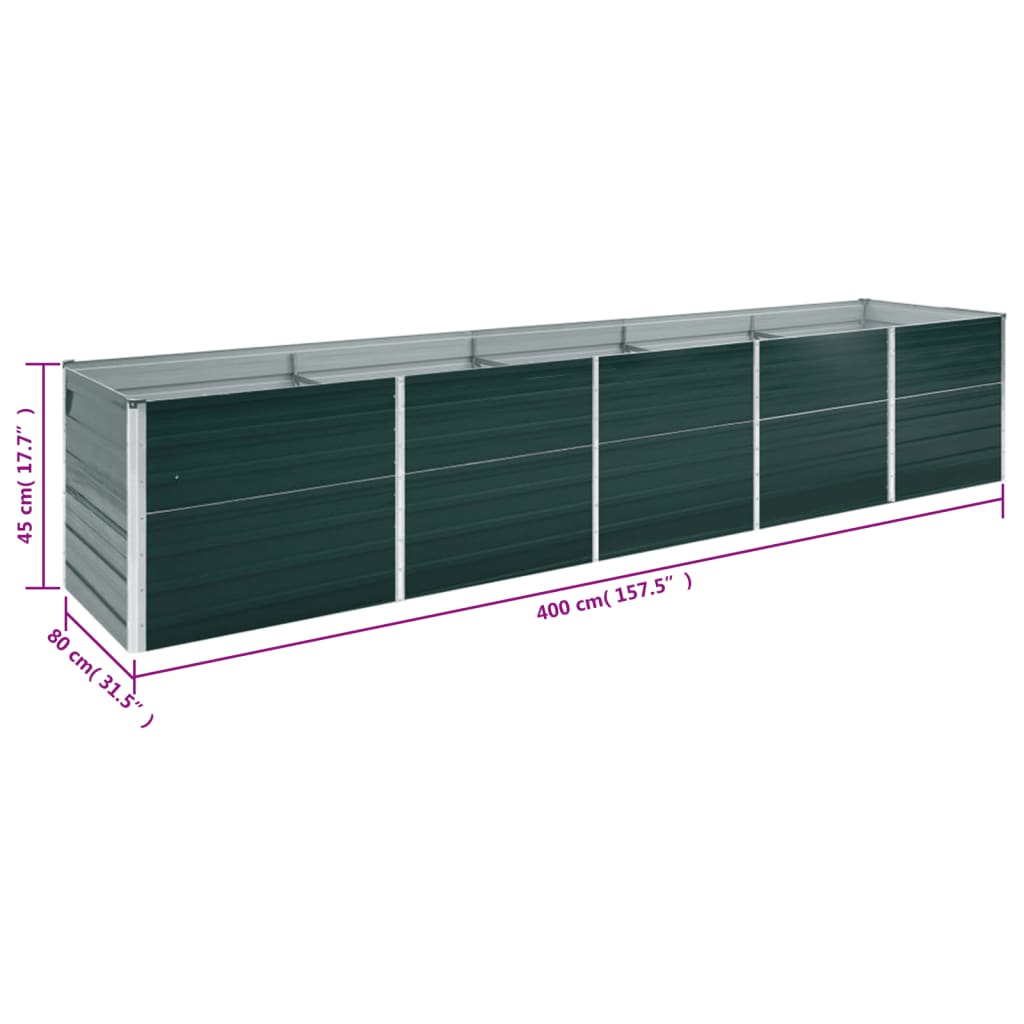 Garden Raised Bed Galvanized Steel 400 X 80 X 45 Cm Green