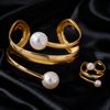 2pcs New Exaggerated Fashion Imitation Pearls Geometric Metal Bangles Hip Hop Punk Wrap Bangles For Women Jewelry Accessories