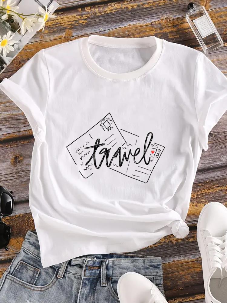 (Asian Size) Lady o-neck T Shirt Clothing flower letter Printed Female Top Casual Fashion Women Graphic Tee Short Sleeve T-shirts