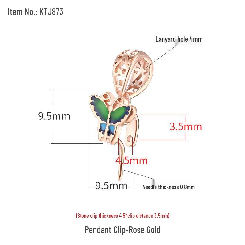 

Кулон-клипса из серебра S925 с перегородчатой эмалью в виде бабочки и нефритом с ледяным дизайном «Жезл Жуи» из жадеита 925 Silver розового золота