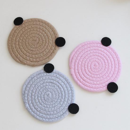 Tea Coaster Non-slip Decorative Rope Anti-scalding Round Hand-Woven Cartoon Bear Cotton Placemat