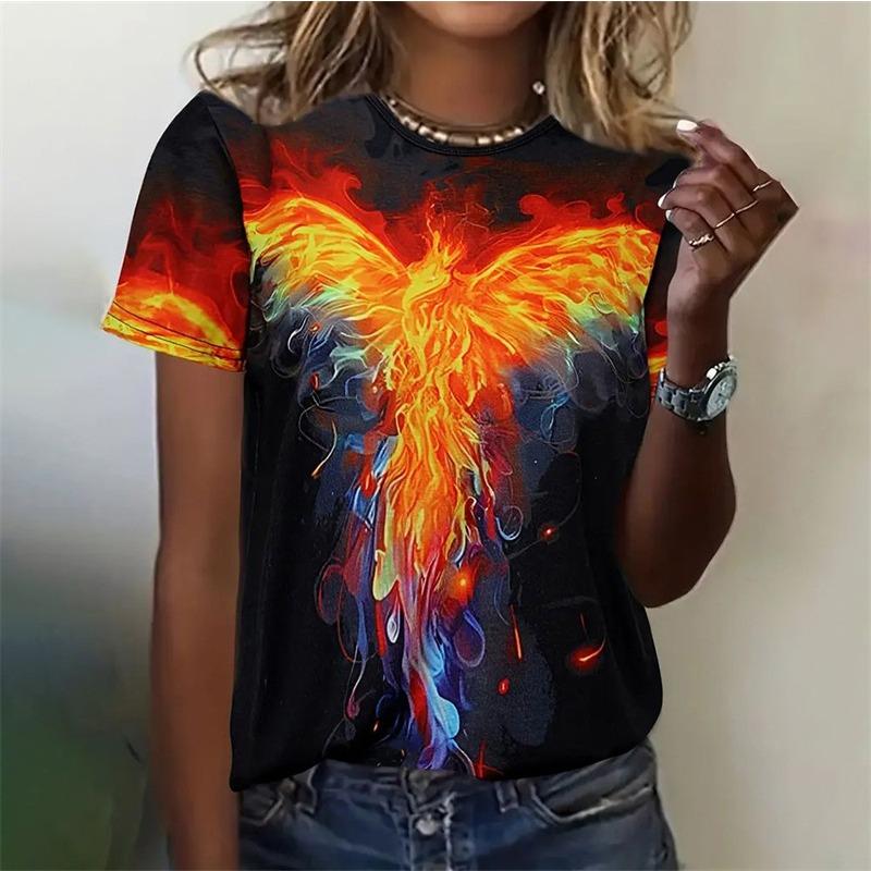 Phoenix pattern women's short-sleeved T-shirt - 3D printed short-sleeved summer casual top clothing