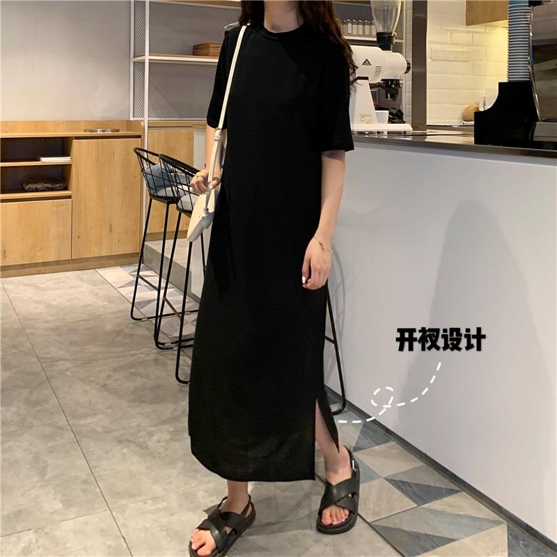 Women's Fashion Summer Spring Solid Color Print 1/2 Sleeves O-Neck Loose Waistline Casual Dresses