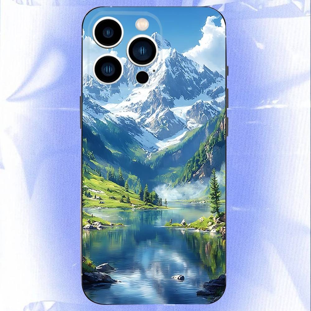 Snow Mountain Road Landscape Phone Case For iPhone 17,16,15,14,13,12,Pro,Max,Plus,E,SE4,Air,Mini Black Soft Box