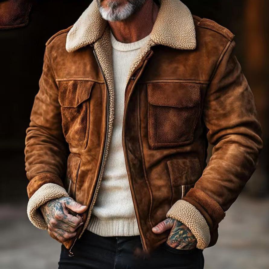 2025 Autumn/Winter Retro Men's Multi-Pocket Lapel Jacket - European and American Style