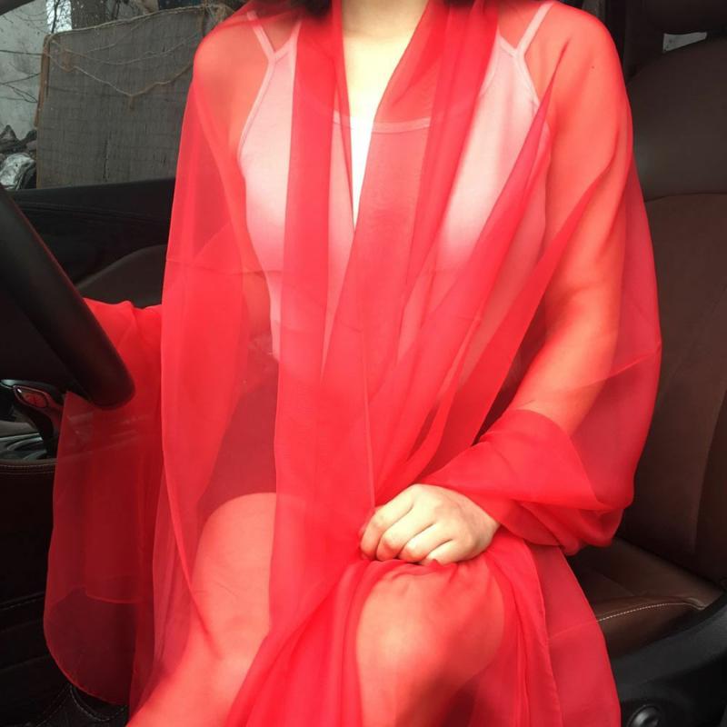 Korean Solid Color Transparent Sexy Thin Chiffon Beach Towel Sunscreen Shawl Women Summer Air Conditioning Ice Silk Scarf