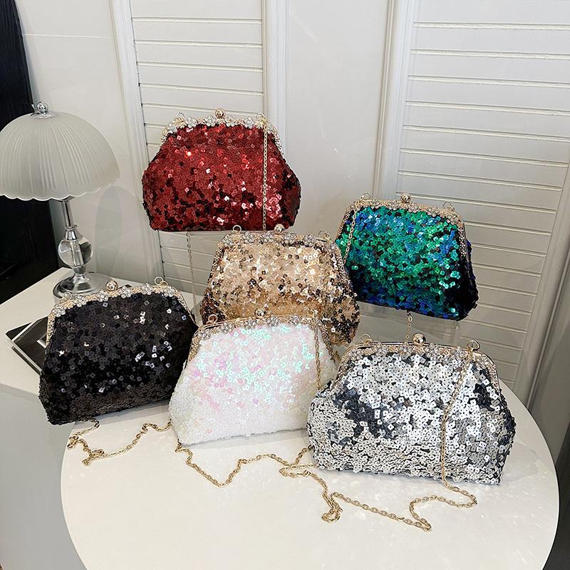 European and American Sequined Dinner Bags Spring and Summer New 2025 Fashionable Retro Texture Shoulder Chain Crossbody Small Square Bag Women