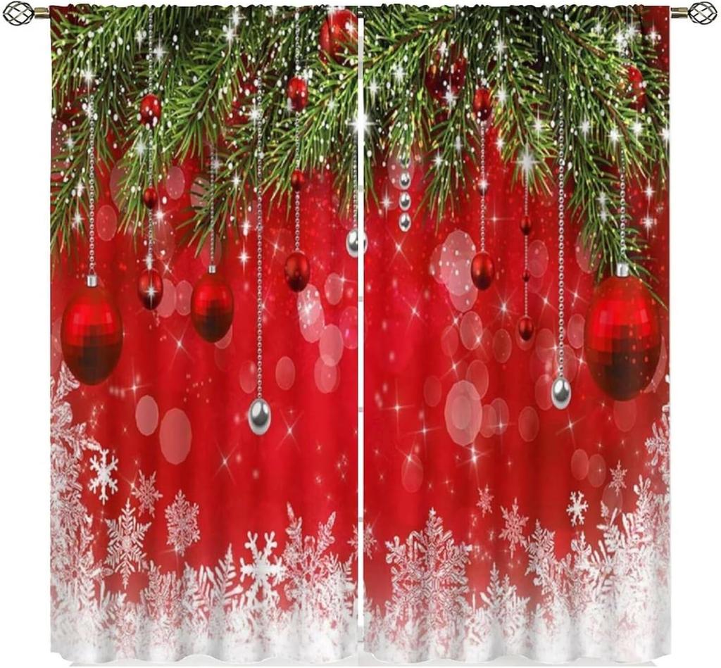Christmas Curtains Red White Snowflakes Xmas Merry New Year Winter Holiday Party Decor Window Drapery Treatments Curtain Made Of Polyester