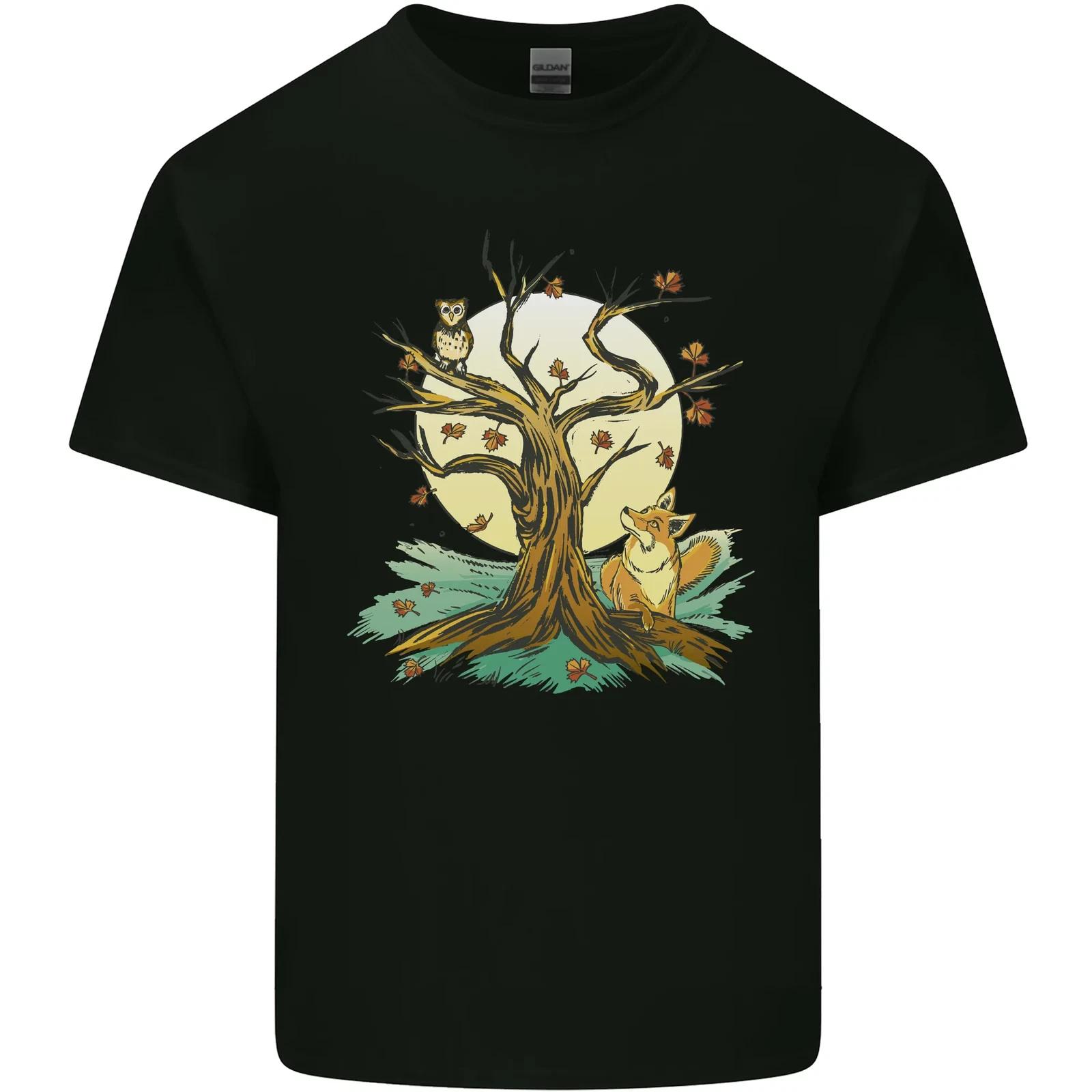 An Owl and Fox Tree Nature Ecology Kids T-Shirt Childrens L