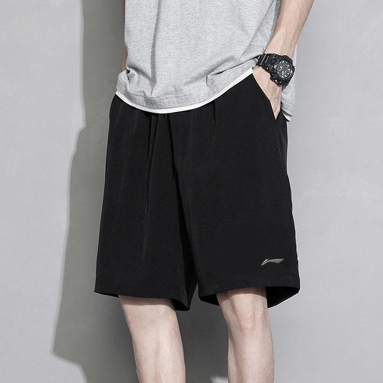 Li-Ning Embroidered Logo Knit Solid Loose-Fit Five-Point Sports Shorts Men shorts Black AKST453-1