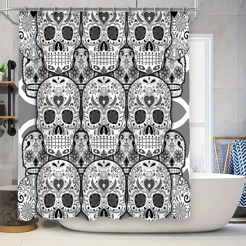 

Gothic Floral Shower Curtain Vintage Black White Bathroom Decor Tapestry Washable Home Decor Artistic Pattern Wall Hanging W60H190(CM)-1 Pcs
