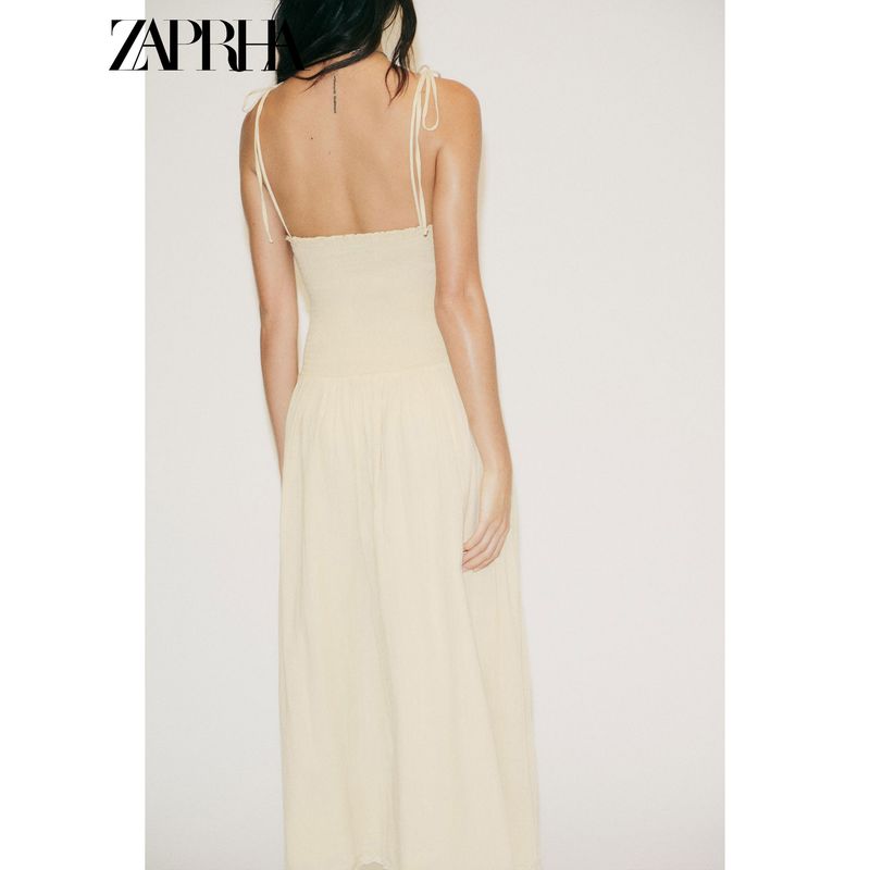 Zaprha 2025 Summer New Fashion Temperament Honeycomb Patchwork V-neck Midi Sling Dress 0881393