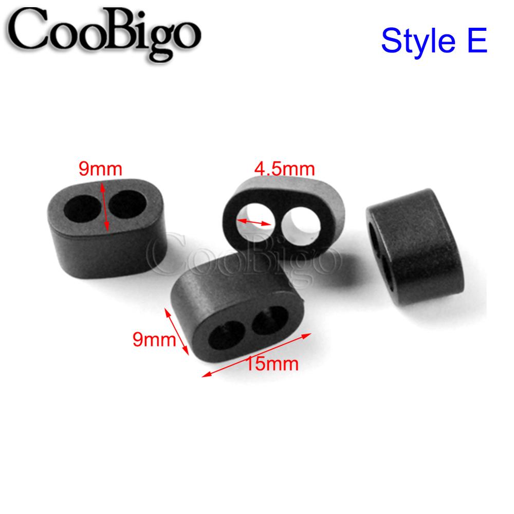 100pcs Cord Ends Lock Bell Stopper Rectangular Sliding Rope Clamp Paracord Sportswear Drawstring Bag Accessories 2 Hole Black