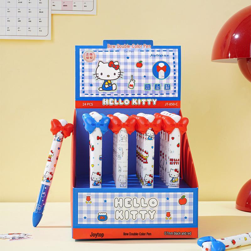 Yue Mu Hello Kitty Double Color Bow Pen 0.7mm - Cartoon Student Highlight Click Marker 0.7mm