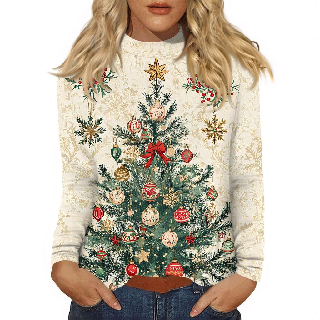 Cămăși de toamnă casual cu mânecă lungă Hanorac cu imprimeu vintage Pulover cu gât înalt