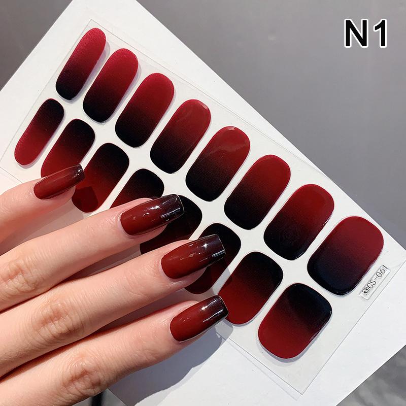 16Pcs/Sheet Semi-Cured Gel Nail Polish Sticker Long-Lasting Extension Cream Nail Decal Full Cover Gradient Color Cured Slider