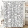 Grey White Floral Shower Curtain Decorative Bathroom Waterproof Fabric 3D Printing for Home Bath Tub Accessories Set with Rings