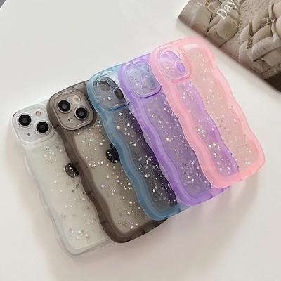 For iPhone 16 15 14 13 12 11 Pro Max Mini XR SE 7 8 Plus Case Cute Clear Drip Glue Star Curly Wave Hybrid Shockproof Soft Cover