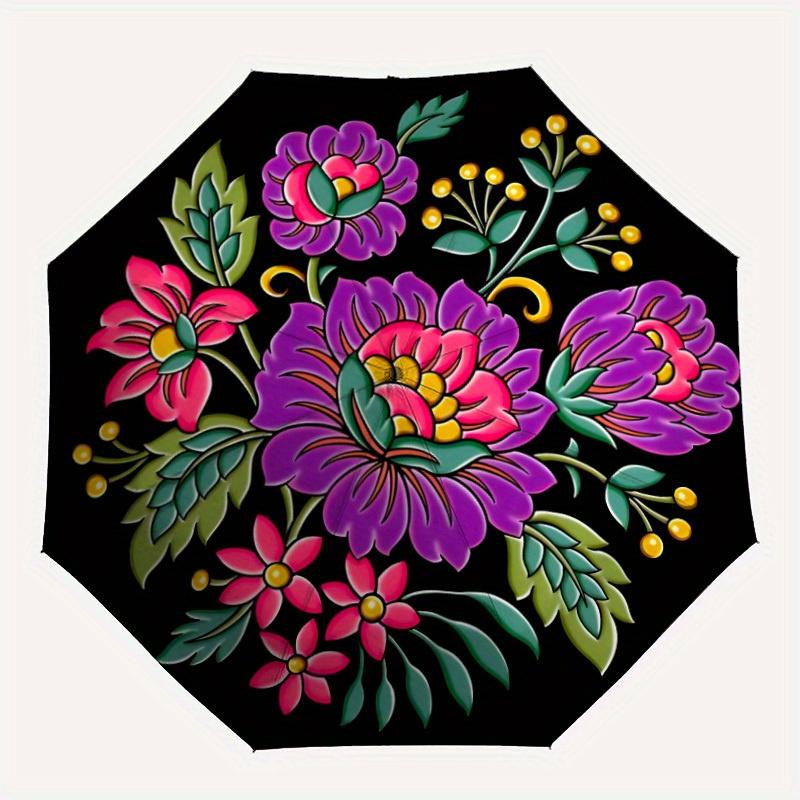 

1pc Floral Embroidery Pattern Automatic Umbrella - 8-Rib Foldable Design, Outdoor Adventures, and Family Celebrations y250829084