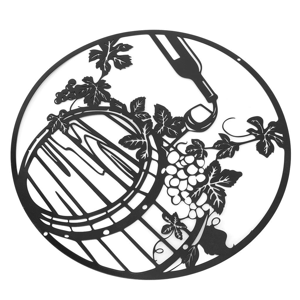 30CM Round Wall Decor Wine Bottle Grape Leaf Sculpture Iron Art Hollow Decoration for Home Bar