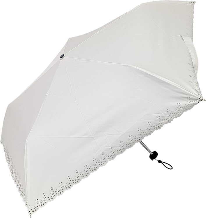 Rose Sangyo 50cm Mini Folding Umbrella with Heat 63500308 Lightweight, Color-Coated, Cut, White,
