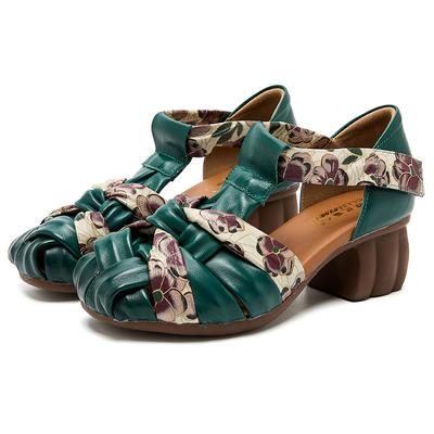 GKTINOO Gemischte Farben Sommer Gladiator Sandalen Damen Echtes Leder Runde Zehe Klettverschluss Retro Stil Damenschuhe Handgefertigt