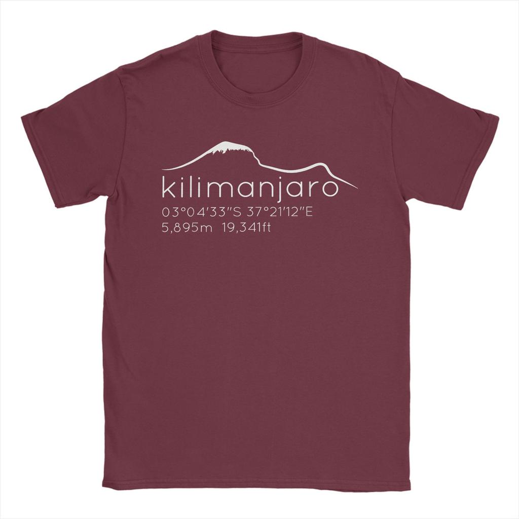 Casual Kilimanjaro with Lat Long Elevation T-Shirt Men Crewneck Cotton T Shirts Graphic Mount Short Sleeve Tee Printing Clothing